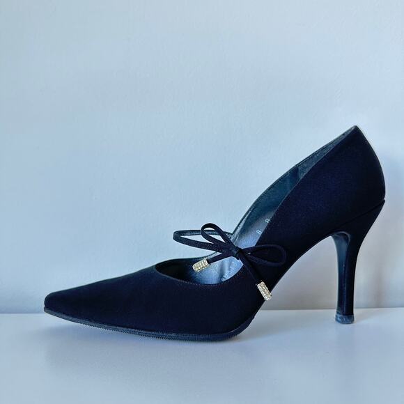 Stuart Weitzman Black Pointed Toe Bow Mary Jane Heels Pumps Size 8 B - Picture 15 of 16